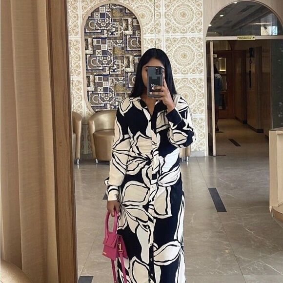 ZARA Floral Print Viscose Midi Shirt Dress New - Picture 11 of 11